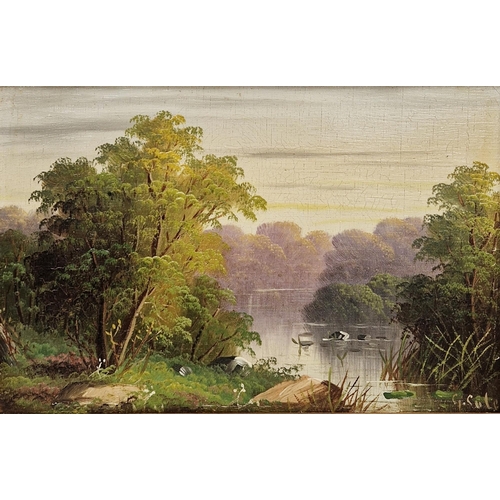 390 - George Cole (19th century)
 Pair oils on canvas
 River landscapes, signed, framed, 20.5cm x 30.5cm, ... 