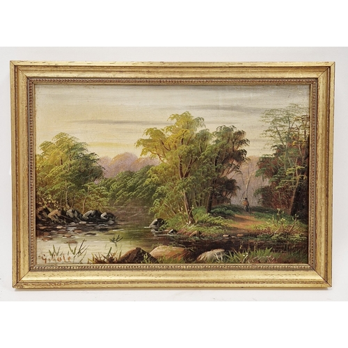 390 - George Cole (19th century)
 Pair oils on canvas
 River landscapes, signed, framed, 20.5cm x 30.5cm, ... 