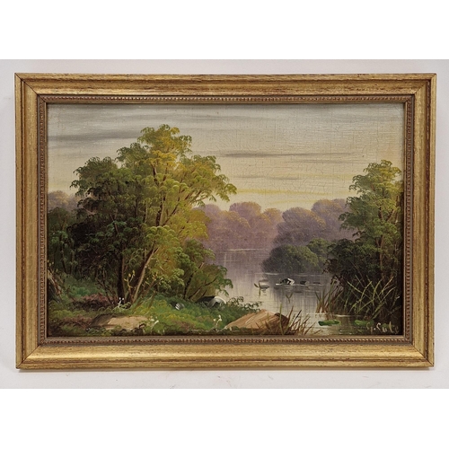 390 - George Cole (19th century)
 Pair oils on canvas
 River landscapes, signed, framed, 20.5cm x 30.5cm, ... 