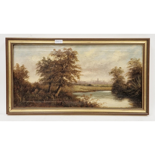 392 - R. Hinds (?) (19th century)
 Oil on canvas
 River landscape, indistinctly signed lower right, framed... 