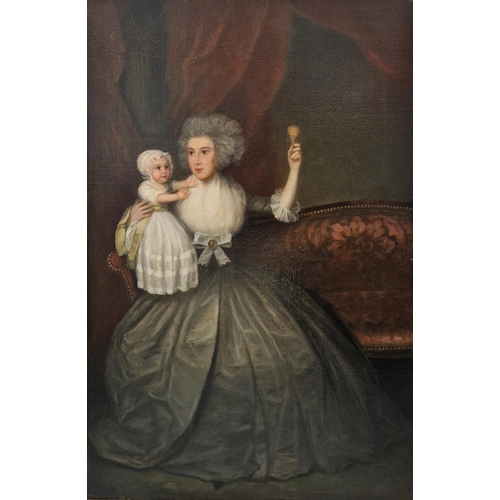 396 - 18th century English school
Pair oils on canvas
Portrait of woman and child seated on sofa and a por... 