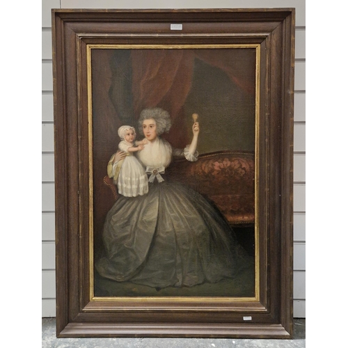 396 - 18th century English school
Pair oils on canvas
Portrait of woman and child seated on sofa and a por... 