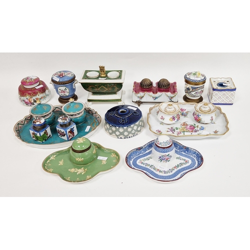 4 - Group of English and Continental stoneware and porcelain inkwells and stands, late 19th/early 20th c... 