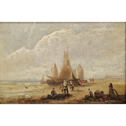 400 - Edwina W. Lara (act.c.1850-1882)
 Oil on canvas
 Coastal scene with figures and moored fishing boats... 