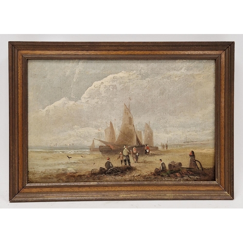 400 - Edwina W. Lara (act.c.1850-1882)
 Oil on canvas
 Coastal scene with figures and moored fishing boats... 