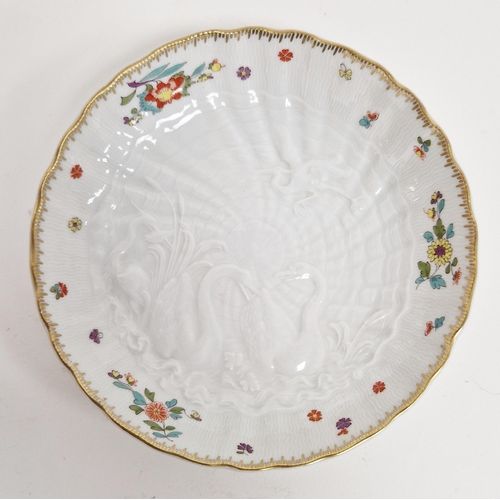 53 - A group of 19th and early 20th century Meissen Swan Service plates and saucers, blue crossed swords,... 