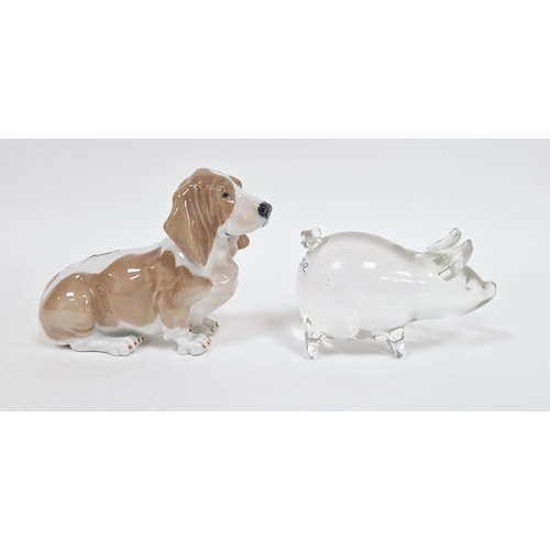 55 - Royal Copenhagen porcelain model of a Bassett hound, printed blue and green marks, shape no.356, 15c... 