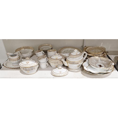 69 - Composite Coalport and English porcelain white and gilt spirally-moulded part tea and coffee-service... 