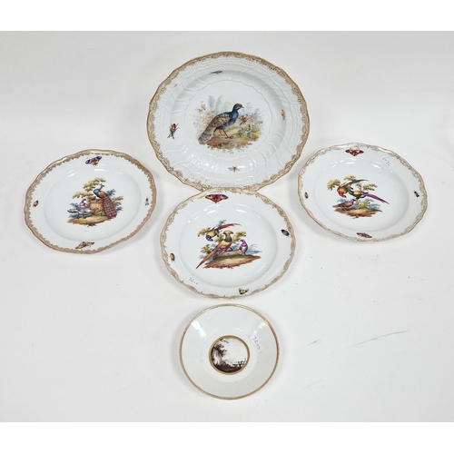 72 - Three late 19th century Meissen (outside decorated) small plates and an ozier-moulded dinner plate s... 