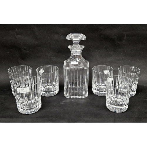 78 - Baccarat Harmonie square section whisky decanter and stopper and six beakers, etched marks, the deca... 