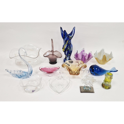 79 - Collection of glassware, including: a Wedgwood  blue glass whale paperweight, a Paul Kedelv for Flyg... 