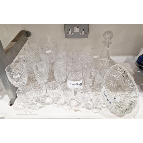 91 - 20th century cut-glass part table service, cut with a broad band of hobnail pattern, comprising: six... 