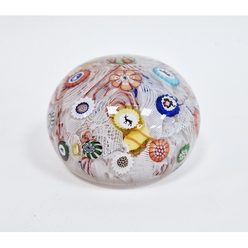 93 - Dated Baccarat spaced millefiori scrambled paperweight, with cane dated 1848 below B, centred by a b... 