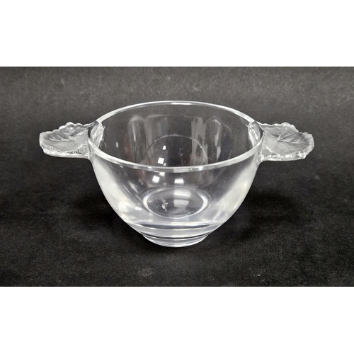 94 - A small Lalique Honfleur two-handled bowl, etched Lalique France marks, with frosted leaf-moulded ha... 