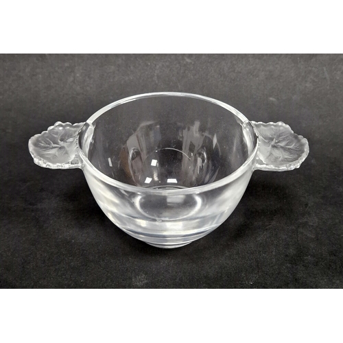 94 - A small Lalique Honfleur two-handled bowl, etched Lalique France marks, with frosted leaf-moulded ha... 