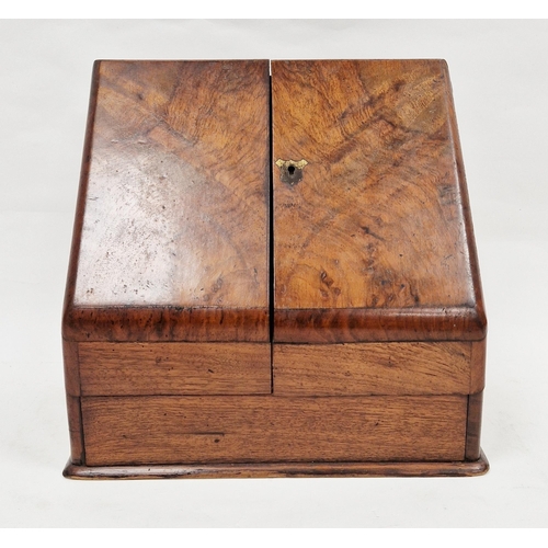 1006 - Late Victorian walnut stationery cabinet, the sloping twin doors opening to a fitted stationery rack... 