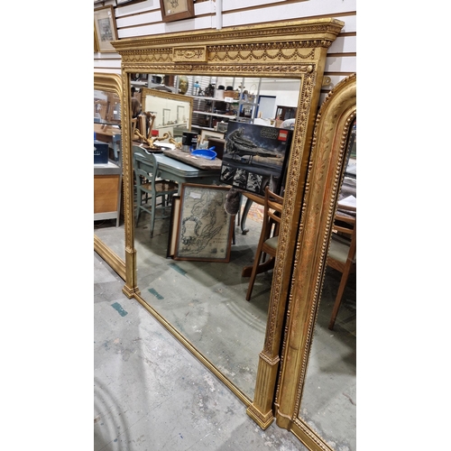 1333 - Large 19th century gilt overmantel mirror, the rectangular moulded frame decorated with foliate swag... 