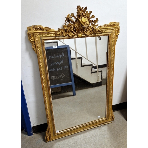 1338 - 19th century giltwood and gesso framed rectangular overmantel mirror with an elaborately carved cres... 