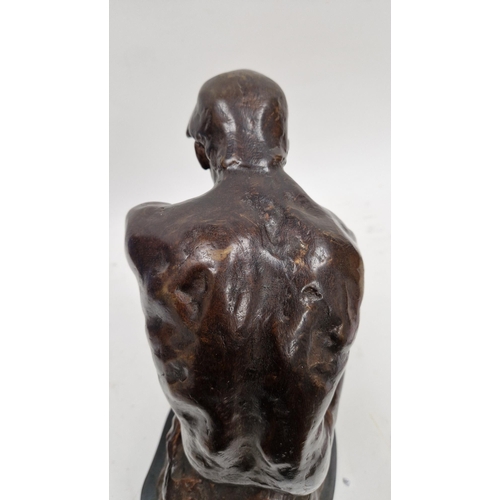 163 - After Auguste Rodin, cast bronze figure of ' The Thinker ' raised on a shaped black slate base, 38cm... 