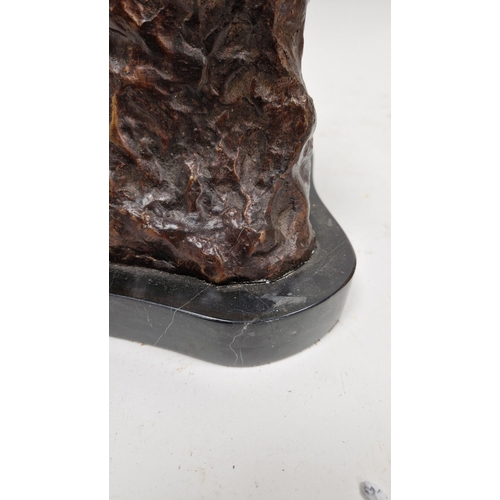 163 - After Auguste Rodin, cast bronze figure of ' The Thinker ' raised on a shaped black slate base, 38cm... 