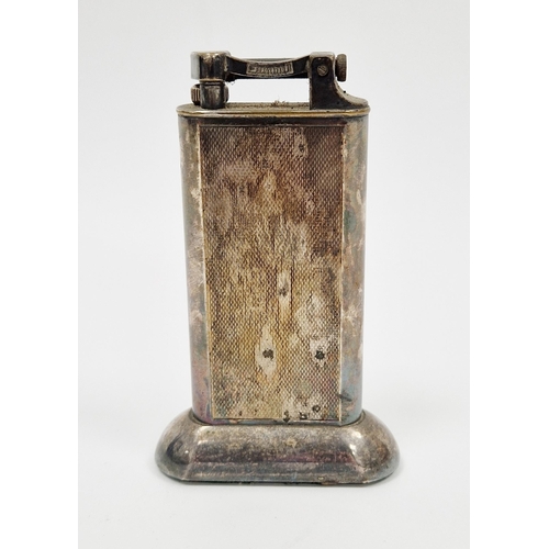 201 - Early 20th century Dunhill silver plated table lighter with engine-turned decoration, 10cm high