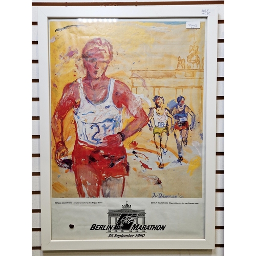 308 - Three framed marathon posters, comprising: Venice, 1991, 73.5cm x 52cm, Berlin, 1990 and London Mara... 