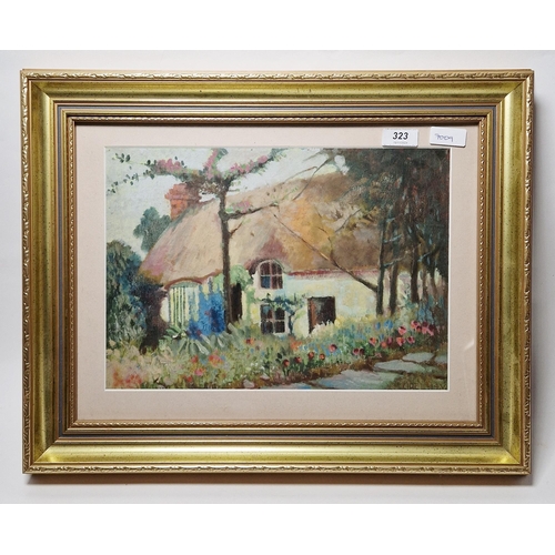 323 - Ferdinand Cirel (1884-1968)
 Thatched cottage and garden
 Oil on board, signed and inscribed 44.V. l... 