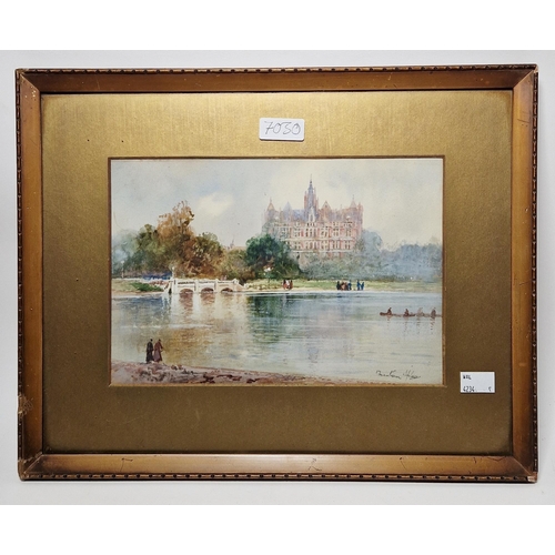 330 - Bartram Hiles (1872-1927)
 Watercolour
 'View of Hyde Park Hotel, London, from the Serpentine', sign... 