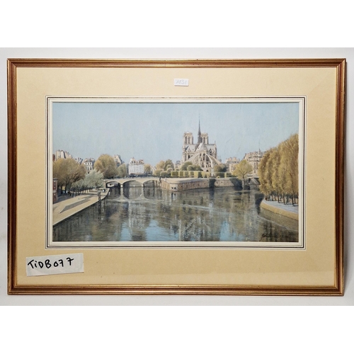 332 - John Doyle (b.1928)
 Watercolour
 View of Notre Dame from La Quai de la Tournelle, Paris, signed low... 