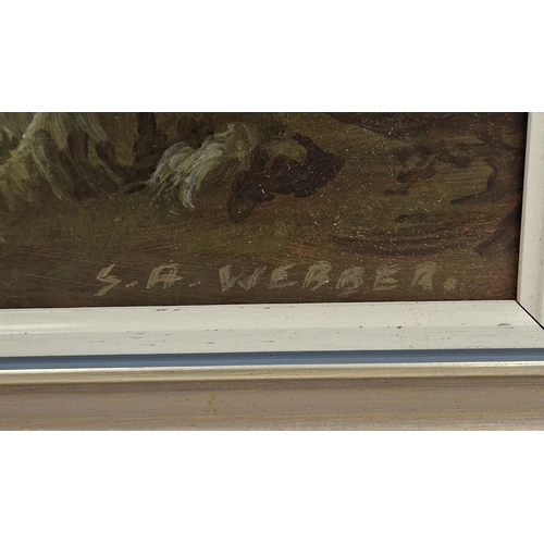 336 - S. A. Webber (20th century)
 Oil on board
 Highland lake scene, signed lower right, image size 49cm ... 