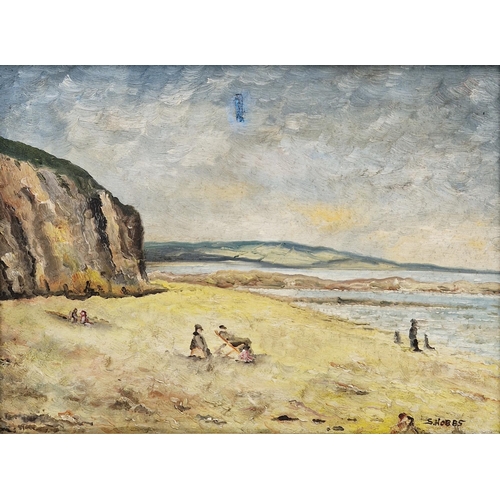 339 - S. Hobbs (20th century)
 Oil on canvas
 Coastal scene with figures, signed lower right, framed, 30.5... 