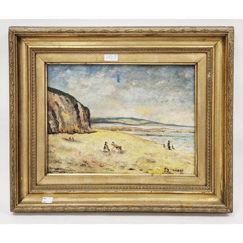 339 - S. Hobbs (20th century)
 Oil on canvas
 Coastal scene with figures, signed lower right, framed, 30.5... 