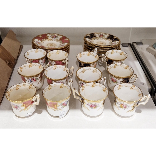 36A - Two sets of six Coalport china coffee cans and saucers, early 20th century, with later replacements,... 