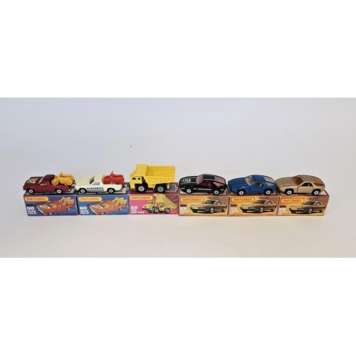 361 - Six boxed Matchbox Superfast 75 series diecast model cars to include No.58 Faun Dump Truck, 3 X No.5... 