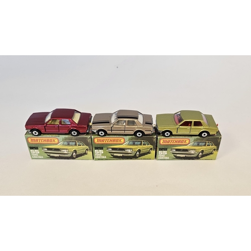 363 - Three boxed Matchbox Superfast 75 series diecast model car No.55 Ford Cortina to include one with re... 