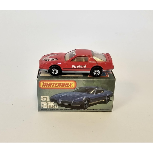 366 - Matchbox Superfast 75 series boxed diecast model car No.51 Pontiac Firebird SE with red body with bl... 