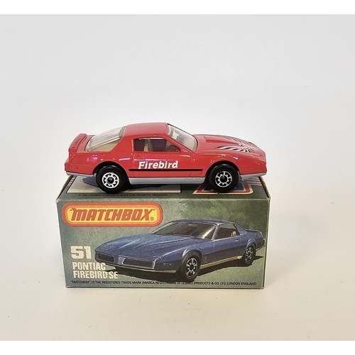 366 - Matchbox Superfast 75 series boxed diecast model car No.51 Pontiac Firebird SE with red body with bl... 