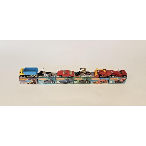 367 - Six boxed Matchbox Superfast 75 series diecast model cars to include No. 47 Jaguar SS100, 2 X No.50 ... 