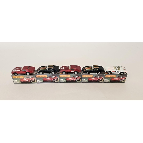 371 - Five boxed Matchbox Superfast 75 series diecast model cars No.62 Chevrolet Corvette to include red w... 