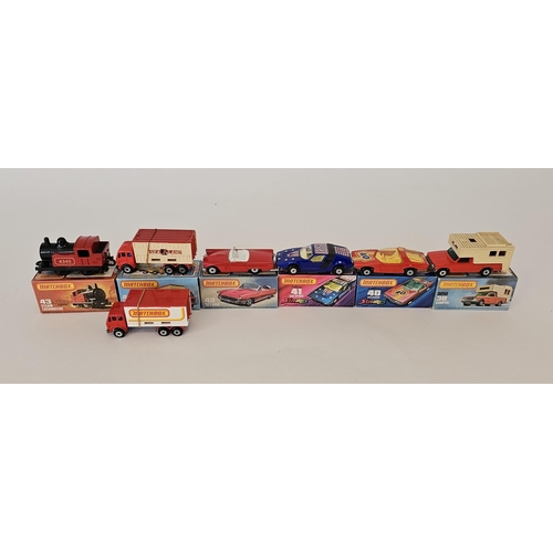 372 - Six boxed Matchbox Superfast 75 series diecast model cars to include No.38 Camper, No.40 Streakers G... 