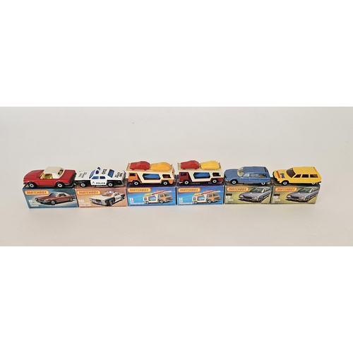 383 - Six boxed Matchbox Superfast 75 series diecast model cars to include No. 6 Mercedes Tourer (red & wh... 