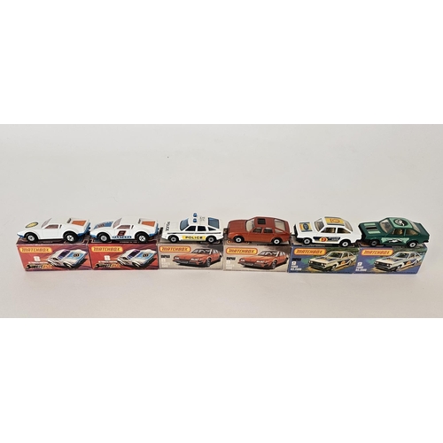 384 - Six boxed Matchbox Superfast 75 series diecast model cars to include No.8 Rover 3500 (police car), N... 