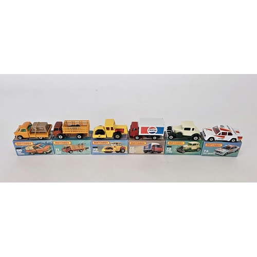 387 - Six boxed Matchbox Superfast 75 series diecast model cars to include No.66 Ford Transit, No. 71 Catt... 