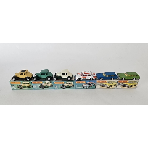 388 - Six boxed Matchbox Superfast 75 series diecast model cars to include 3 X No.73 Model 'A' Ford (one i... 