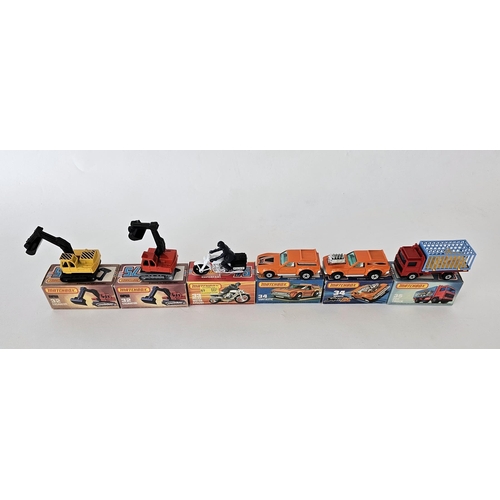 391 - Six boxed Matchbox Superfast 75 series diecast model cars to include No. 32 Excavator (yellow and bl... 