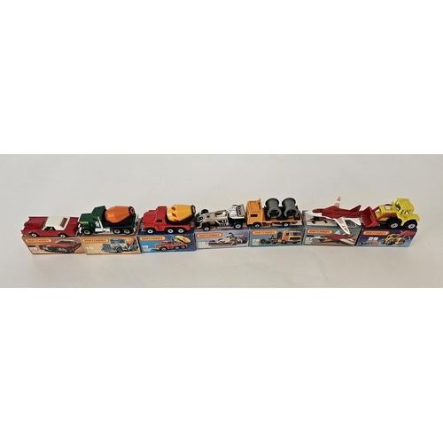 393 - Seven boxed Matchbox Superfast 75 series diecast model cars to include No.19 Cement Truck, No.19 Pet... 