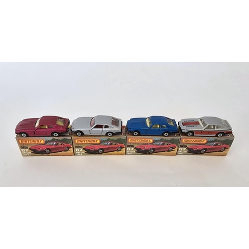 394 - Four boxed Matchbox Superfast 75 series diecast model cars No.67 Datsun 260-z  to include one in sil... 