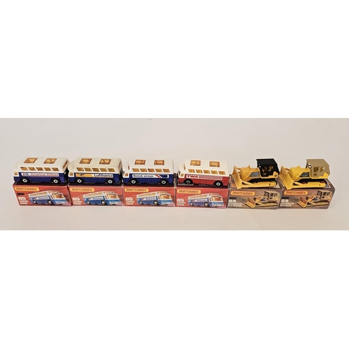 395 - Six boxed Matchbox Superfast 75 series diecast model cars to include No.64 Caterpillar Bulldozer, No... 