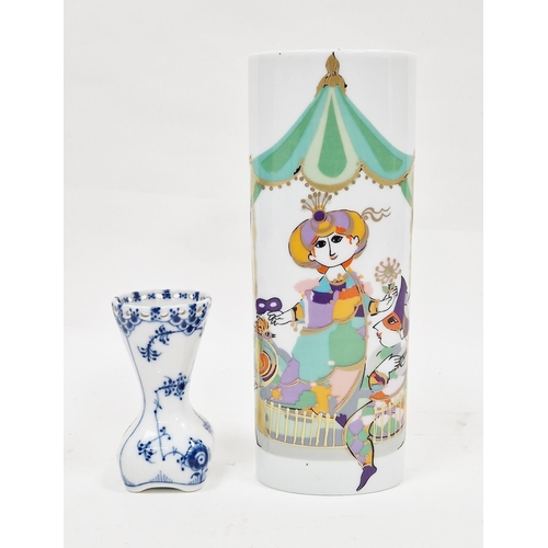 41 - Rosenthal 'Commedia dell'Arte' oval section vase, 21cm high and Royal Copenhagen blue and white lace... 