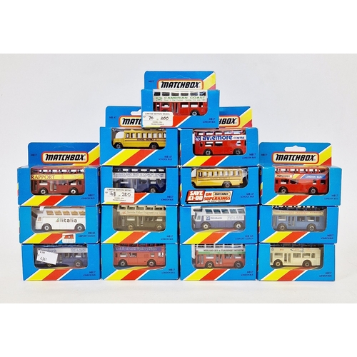 421 - Collection of 15 boxed Matchbox diecast buses, 1980's editions, including 12xMB17 London buses, 2xMB... 